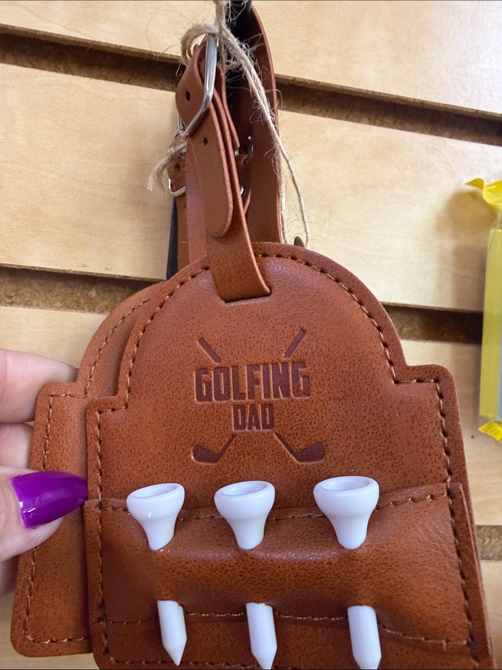 Don’t forget dad- Golfing Dad Leather Golf Tee Holder - Brown